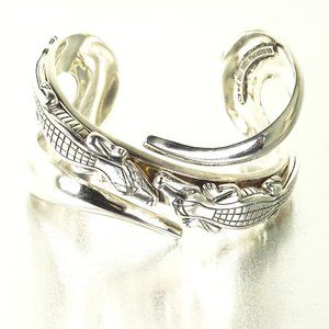 Barry Kieselstein-Cord Sterling Silver Alligators W/Diamond Eyes Cuff Bracelet